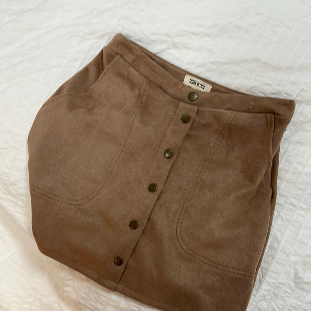 Brown Button-Front Skirt velvet mini